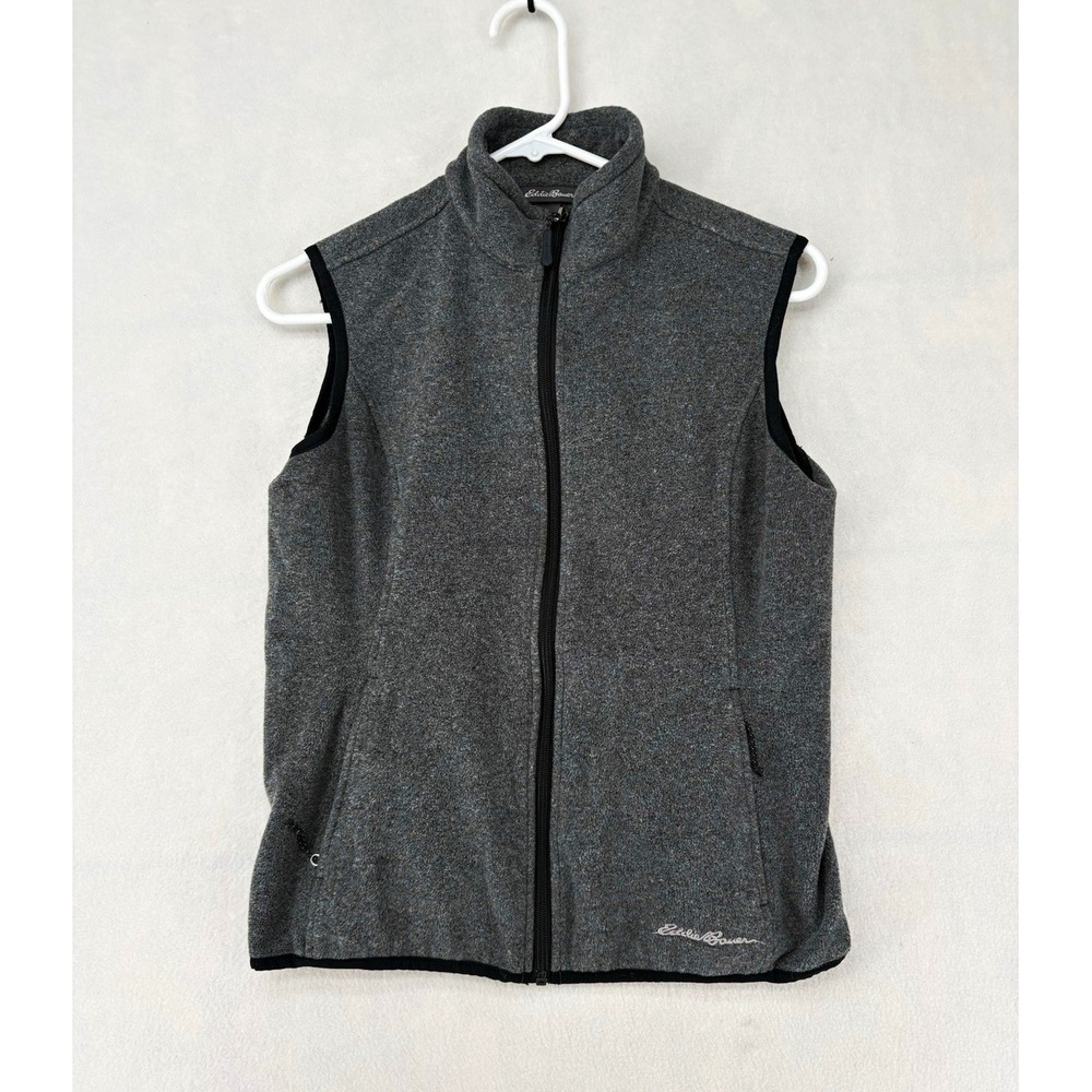 Eddie Bauer Fleece Vest Gray Full Zip Zipper Pockets Embroidered Logo Women's XS